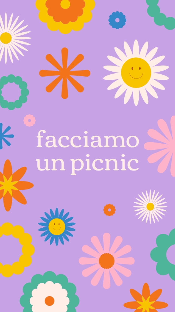 Facciamo un picnic purple retro,playful,graphic,floral,bright