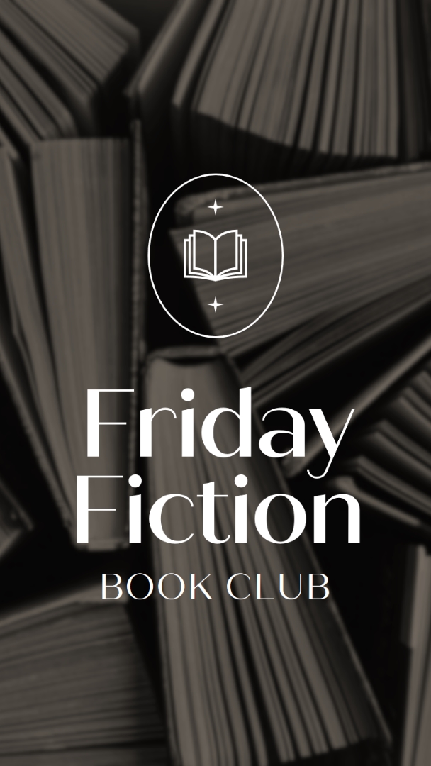 Club di libri di finzione del venerdì black elegant,monochromatic,photo,simple,typographic,symmetrical