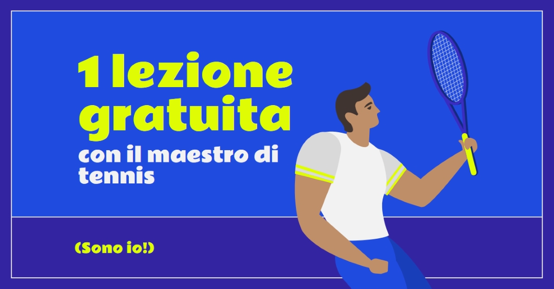Lezione gratuita con il maestro di tennis blue vibrant,bold,block,frame,graphic,bright