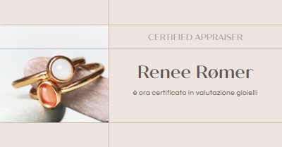 Certificato in valutazione della gioielliere brown clean,minimal,frame,elegant,neutral,asymmetrical