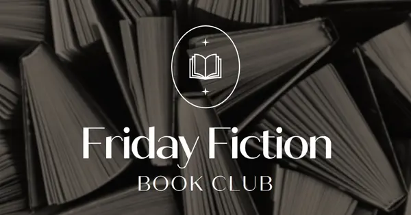 Club di libri di finzione del venerdì black elegant,monochromatic,photo,simple,typographic,symmetrical