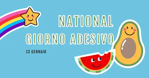 Happy National Sticker Day blue whimsical-color-block