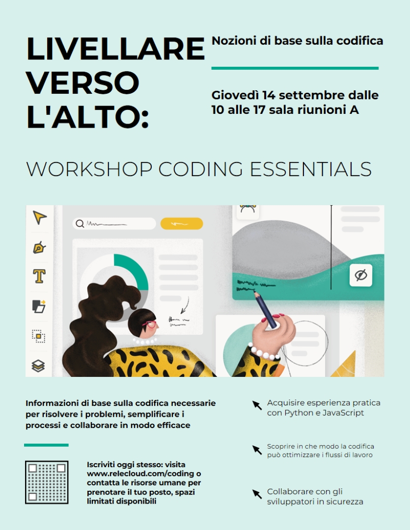 Volantino per workshop in grassetto green modern,illustrative,informative,vector