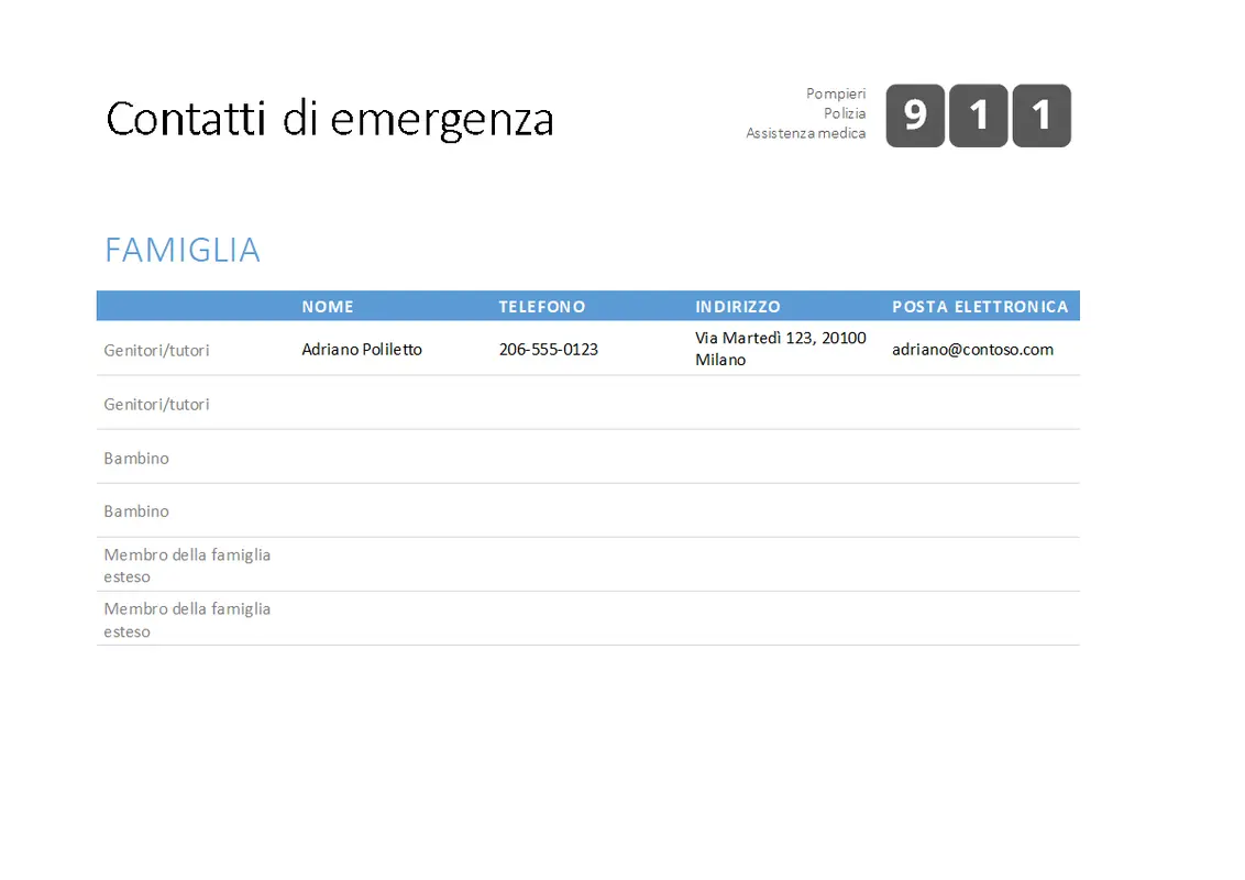 Elenco dei contatti di emergenza in grassetto modern simple