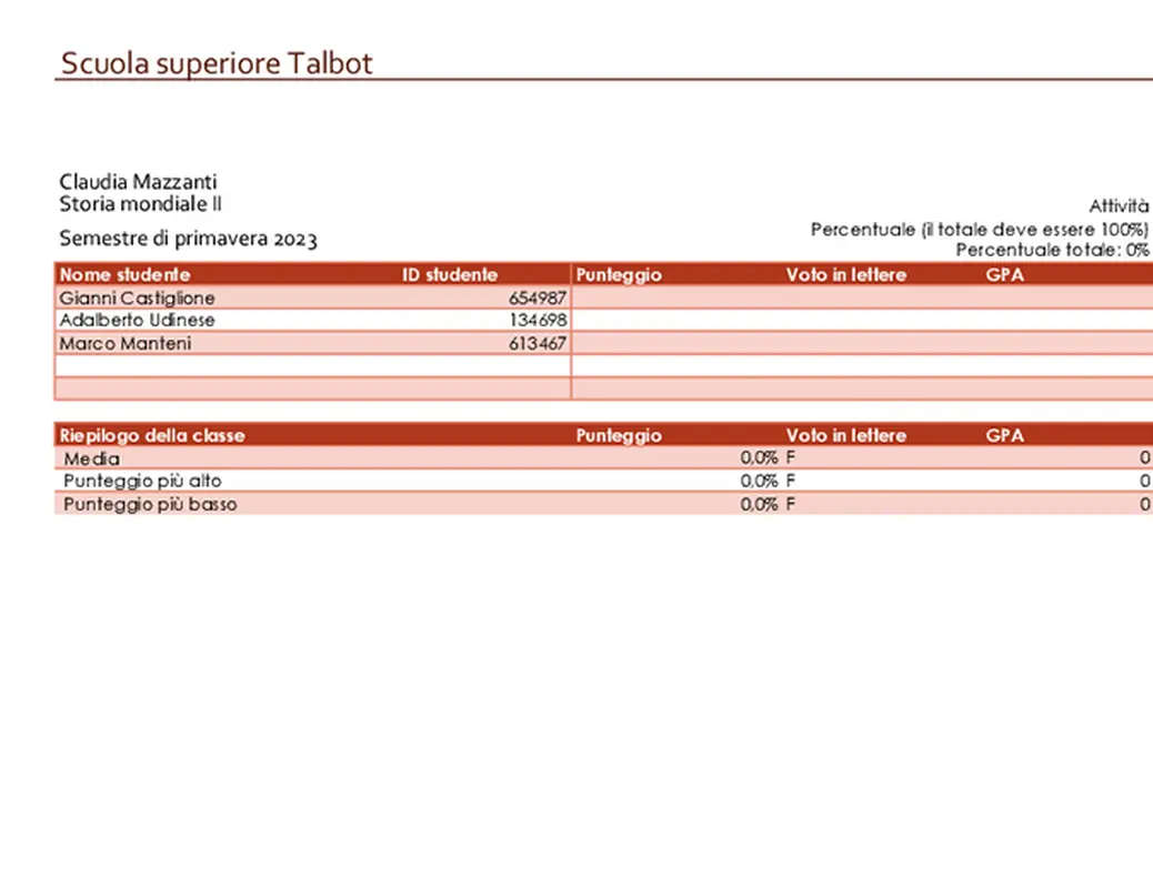Registro del docente (basato sulle percentuali) modern simple