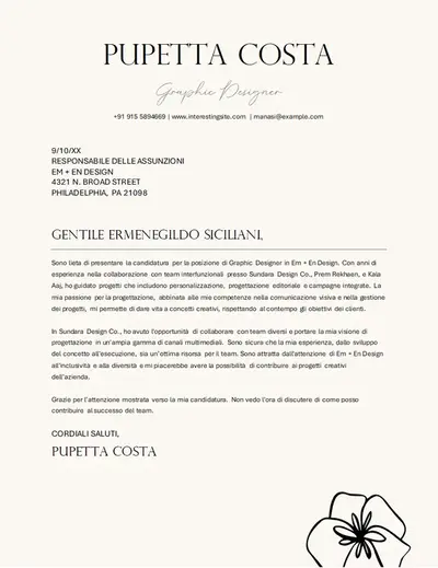 Lettera di presentazione elegante per graphic design