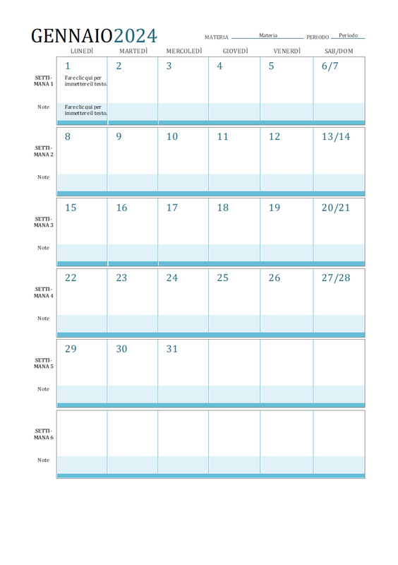 Calendario per il piano delle lezioni blue modern simple