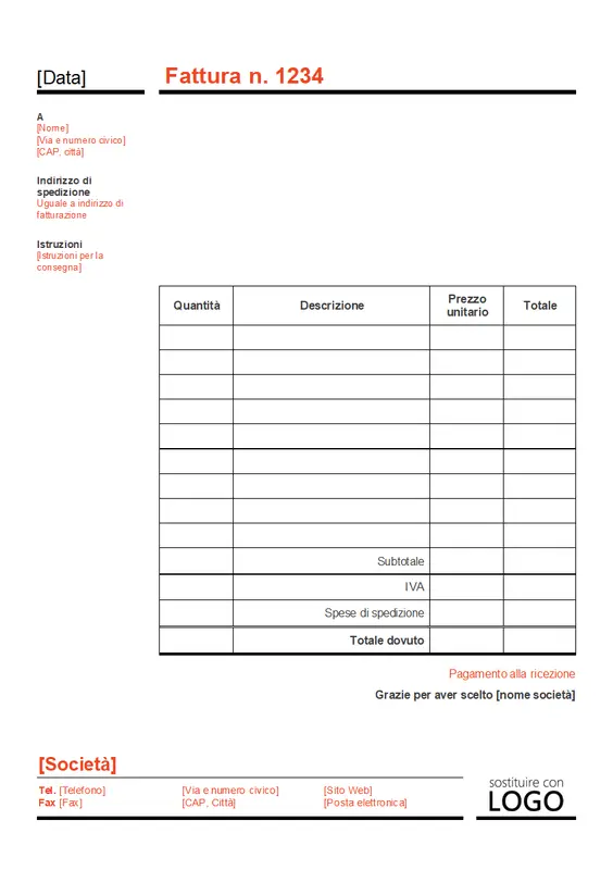 Fattura commerciale (rosso e nero) modern-simple