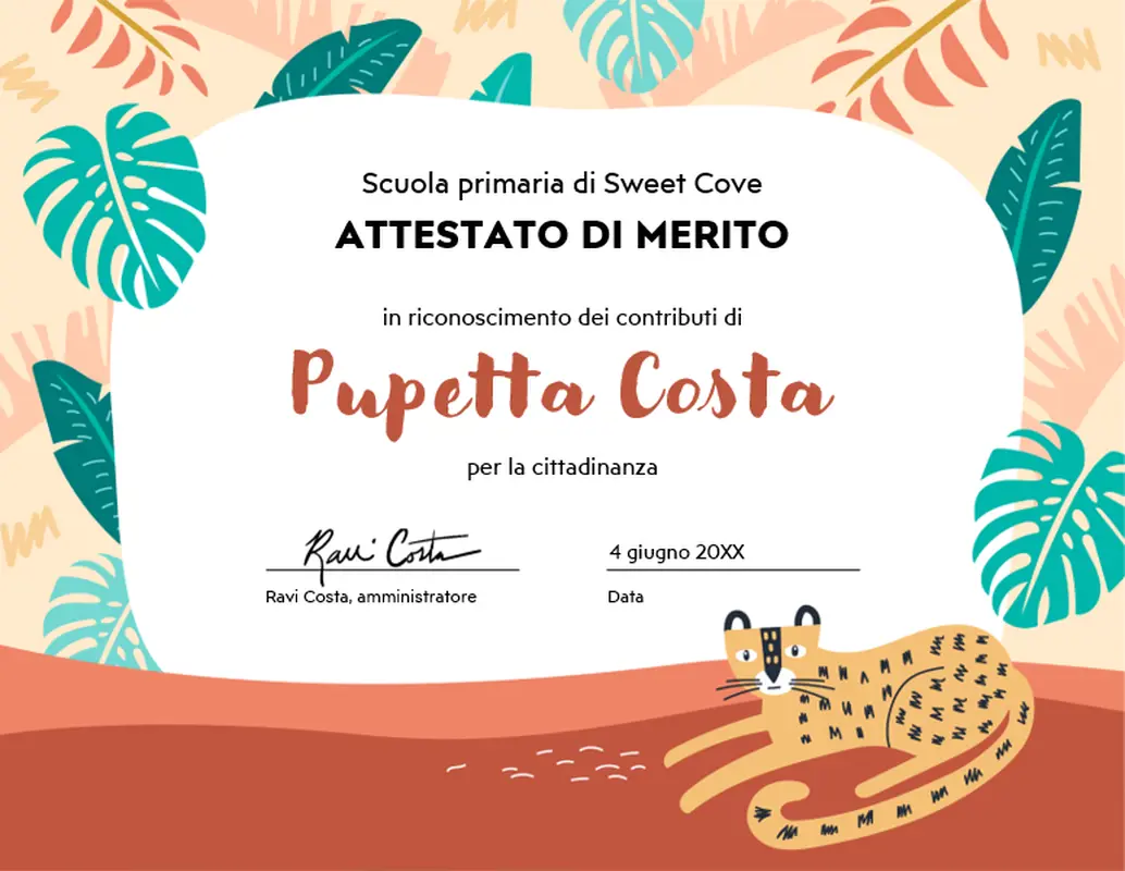 Attestato di merito scuola elementare whimsical color block