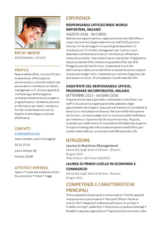 Curriculum per responsabili ufficio