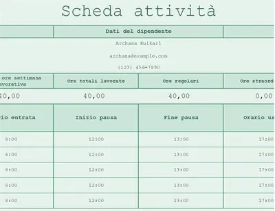 Scheda attività (foglio di lavoro) modern simple