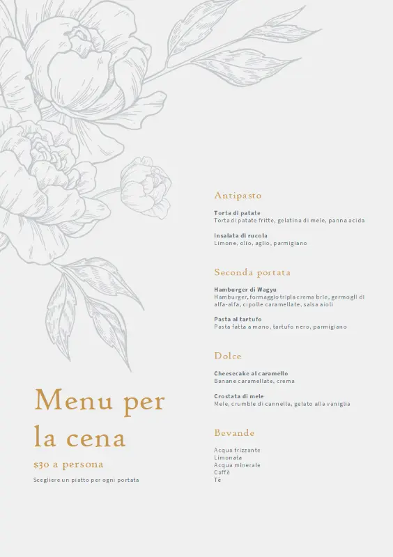 Menu per cena elegante yellow vintage-botanical