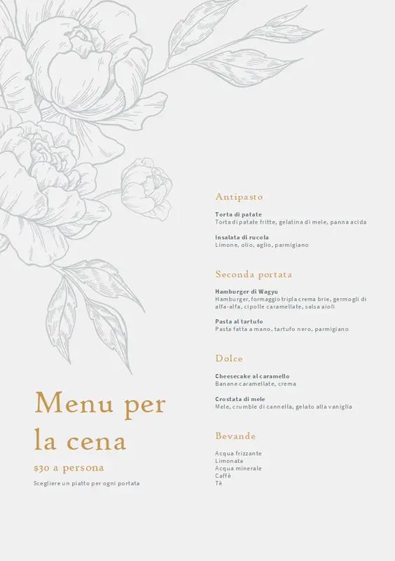 Menu per cena elegante vintage-botanical