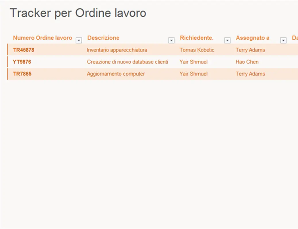 Registro ordini di lavoro