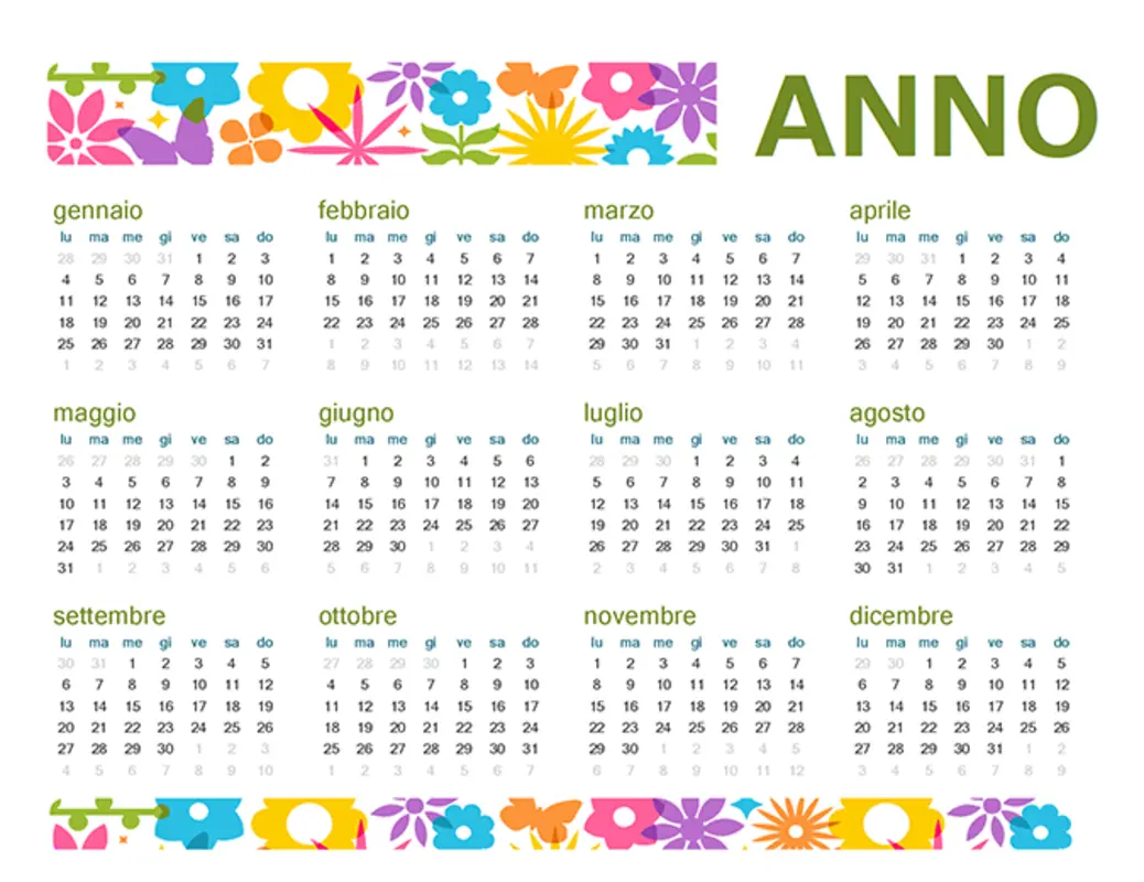 Allegro calendario per qualsiasi anno green modern-bold