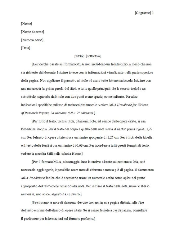 Documento in stile MLA