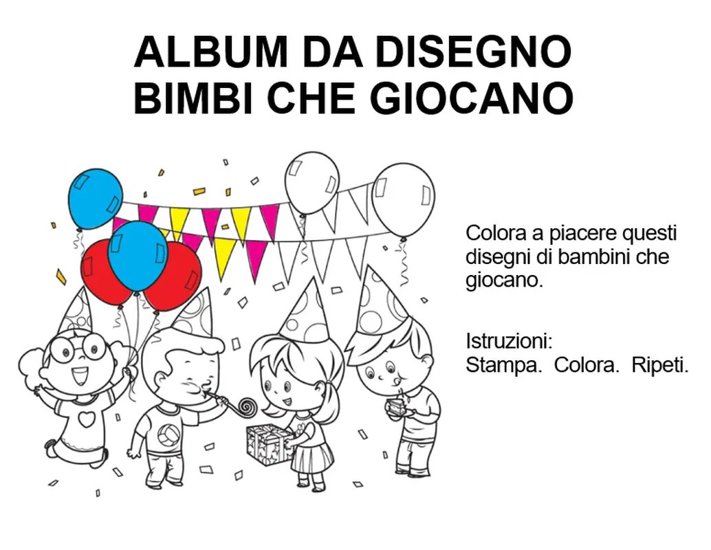 Libro da colorare bimbi che giocano whimsical line