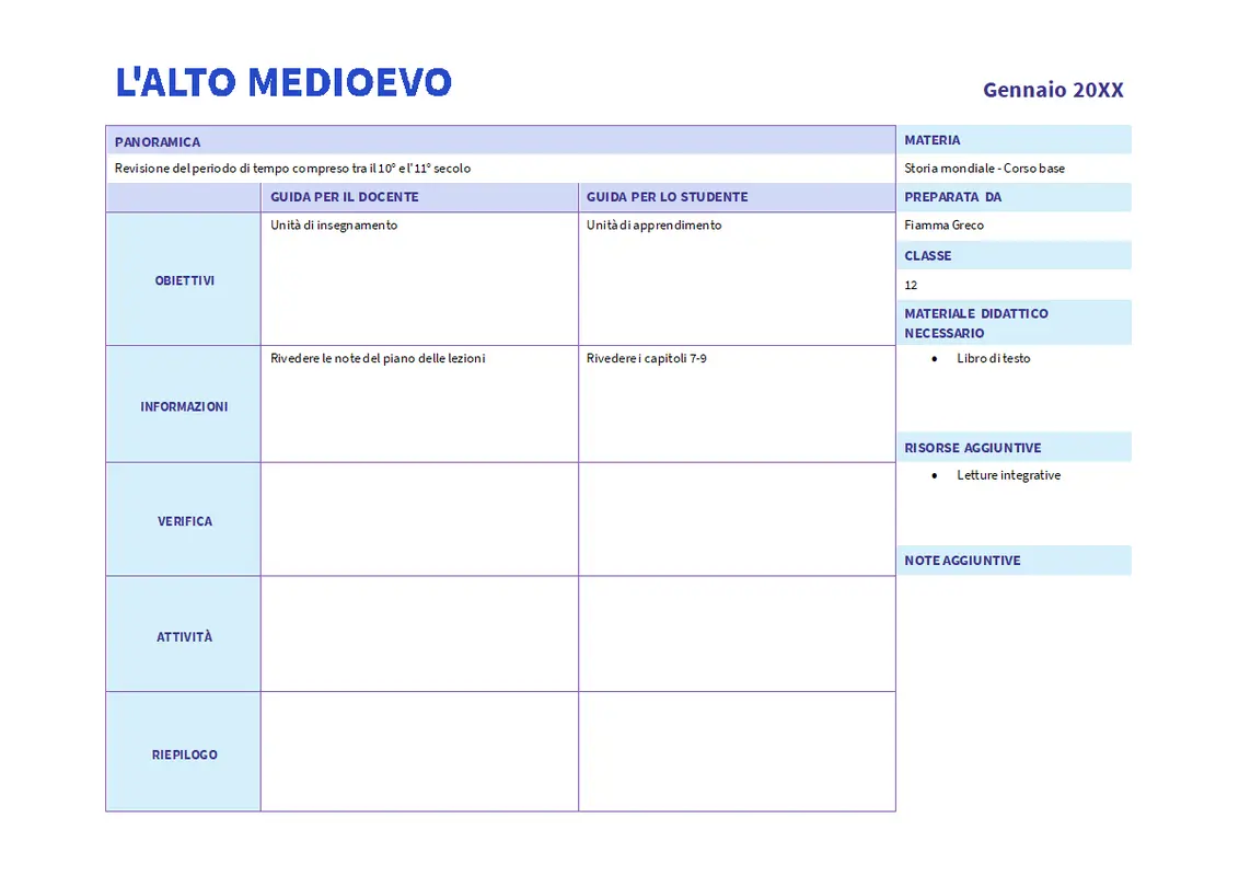 Piano giornaliero delle lezioni (a colori) modern simple