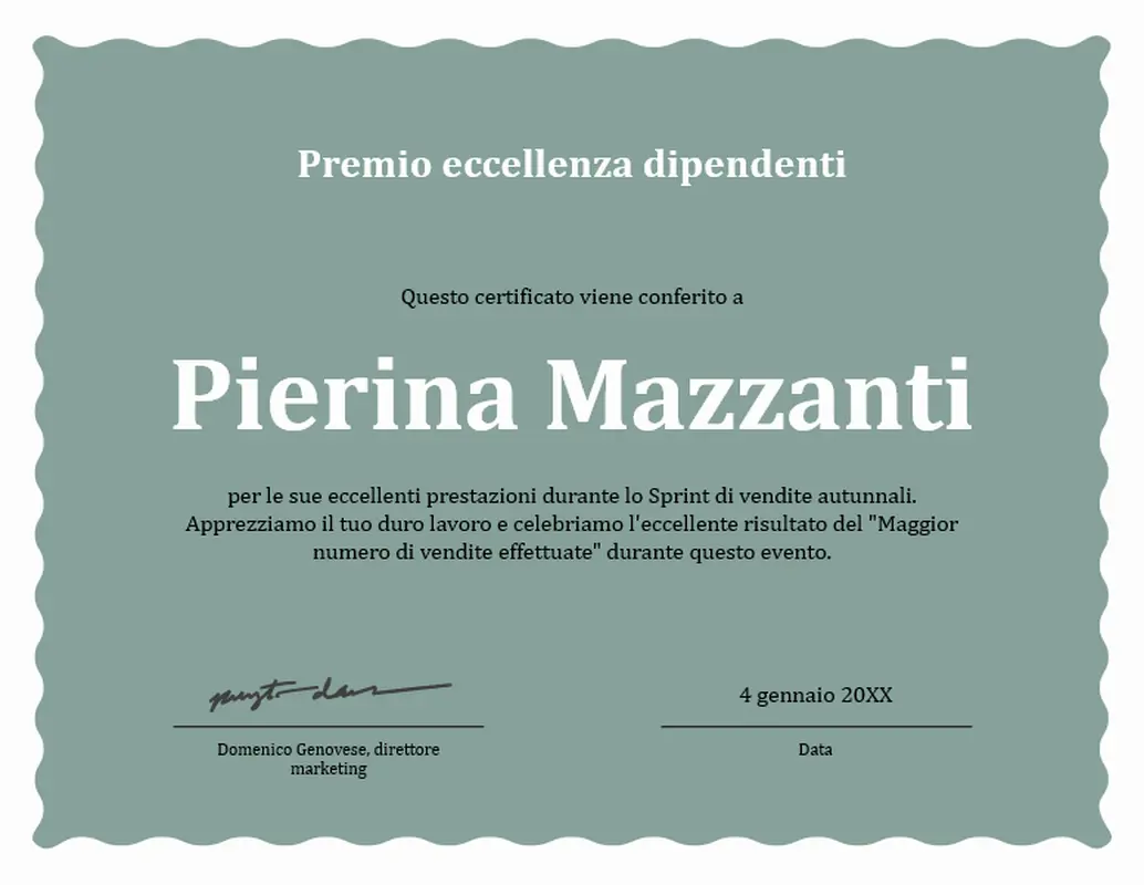 Certificato con bordo a onde per premiare l'eccellenza dei dipendenti   modern-simple