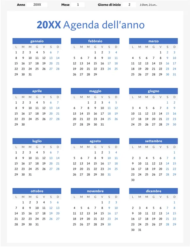 Calendario annuale (verticale) modern-simple
