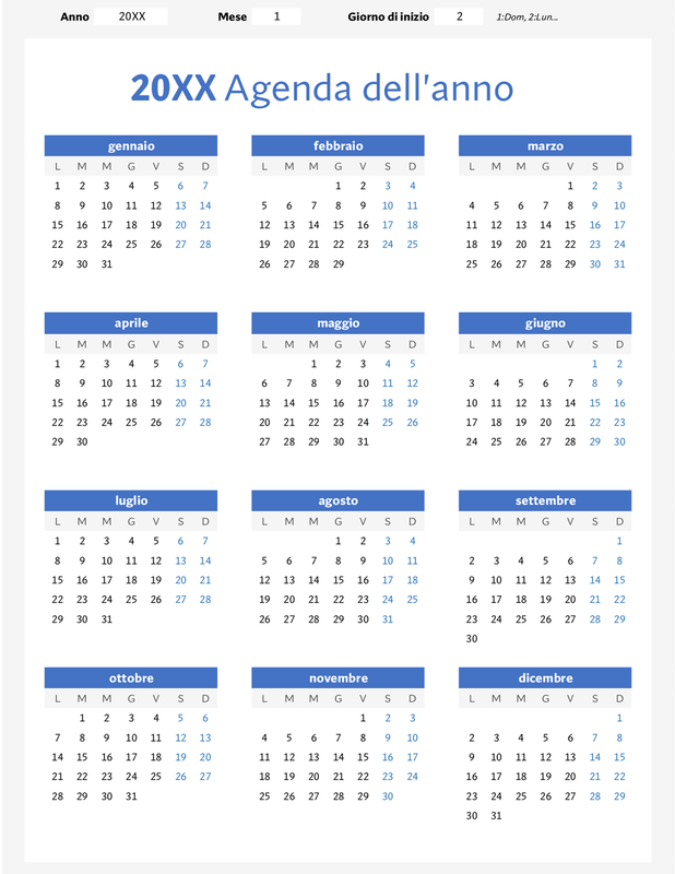 Calendario annuale (verticale) blue modern-simple