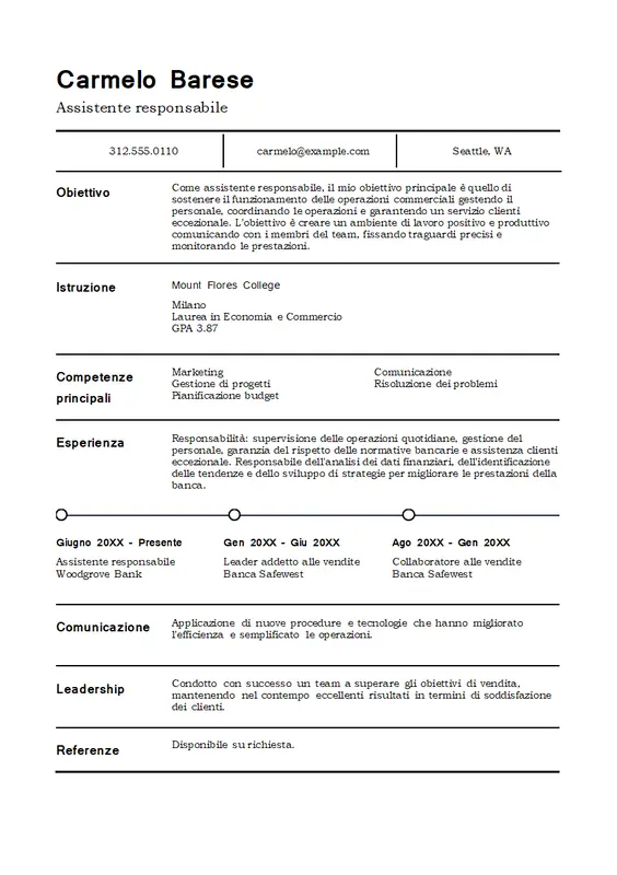 Curriculum di gestione classico