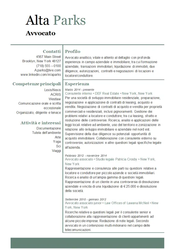 Curriculum per avvocato modern-simple