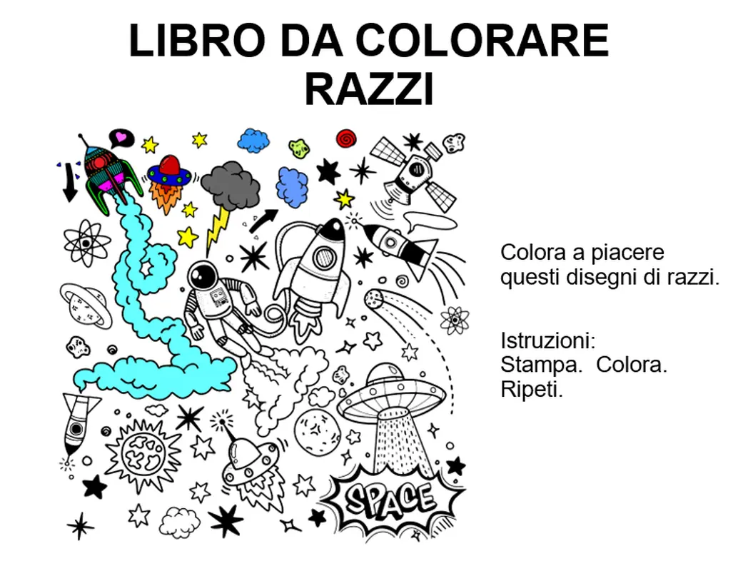 Libro da colorare con razzi whimsical color block