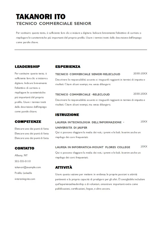 Curriculum dettagliato per professionisti delle vendite