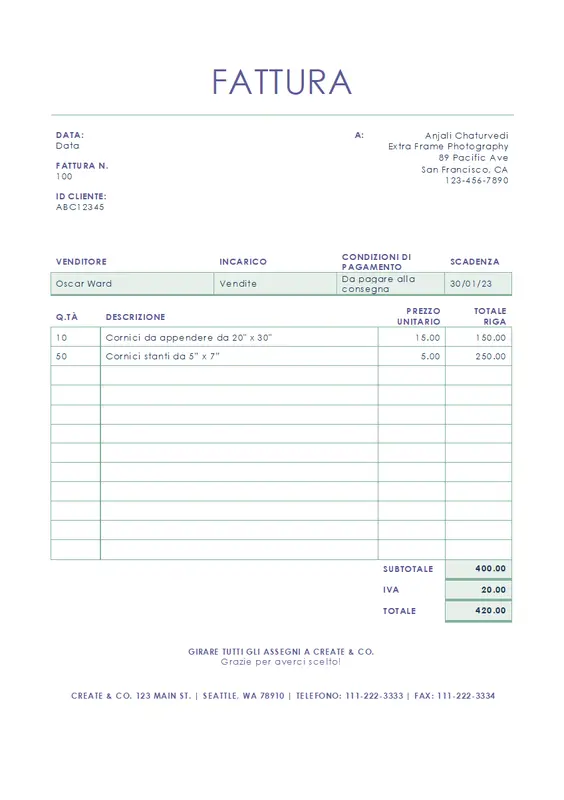 Fattura di servizio (schema a linee semplici) modern simple