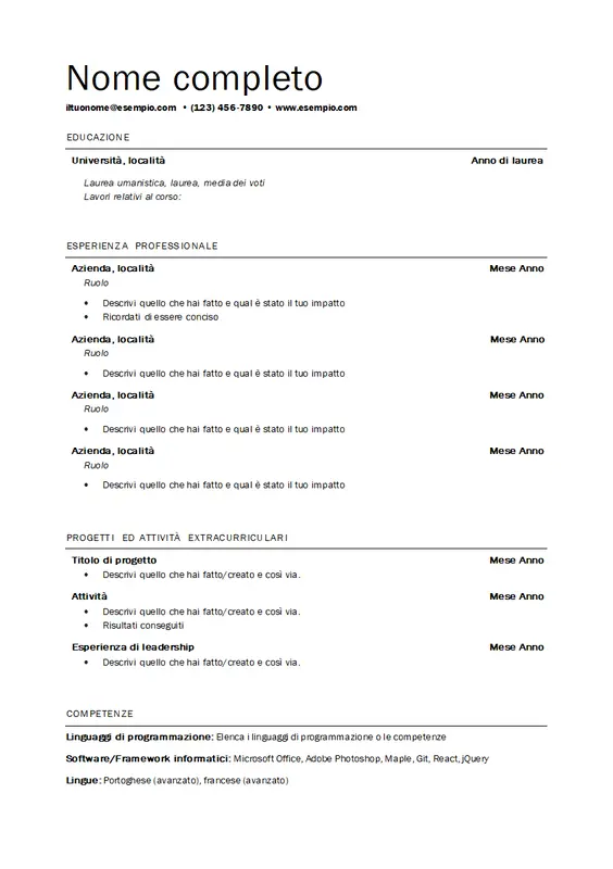 Curriculum professionale di base modern simple