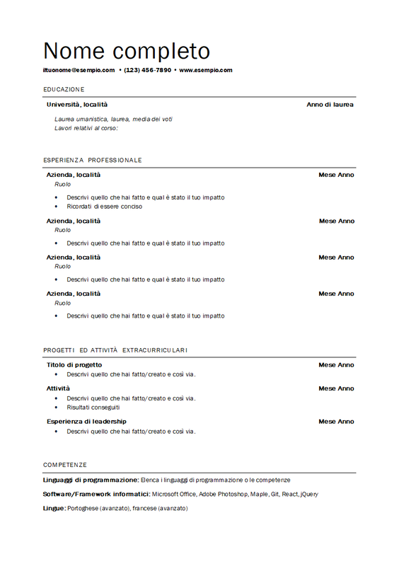 Curriculum professionale di base null modern simple