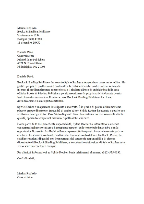 Lettera di referenze per dipendente professionista modern simple