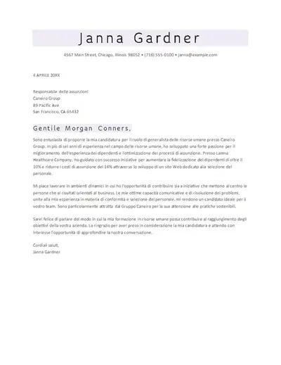 Lettera di presentazione per i sistemi di rilevamento dei candidati del settore delle risorse umane classica