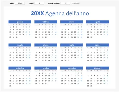 Calendario annuale (orizzontale) modern-simple