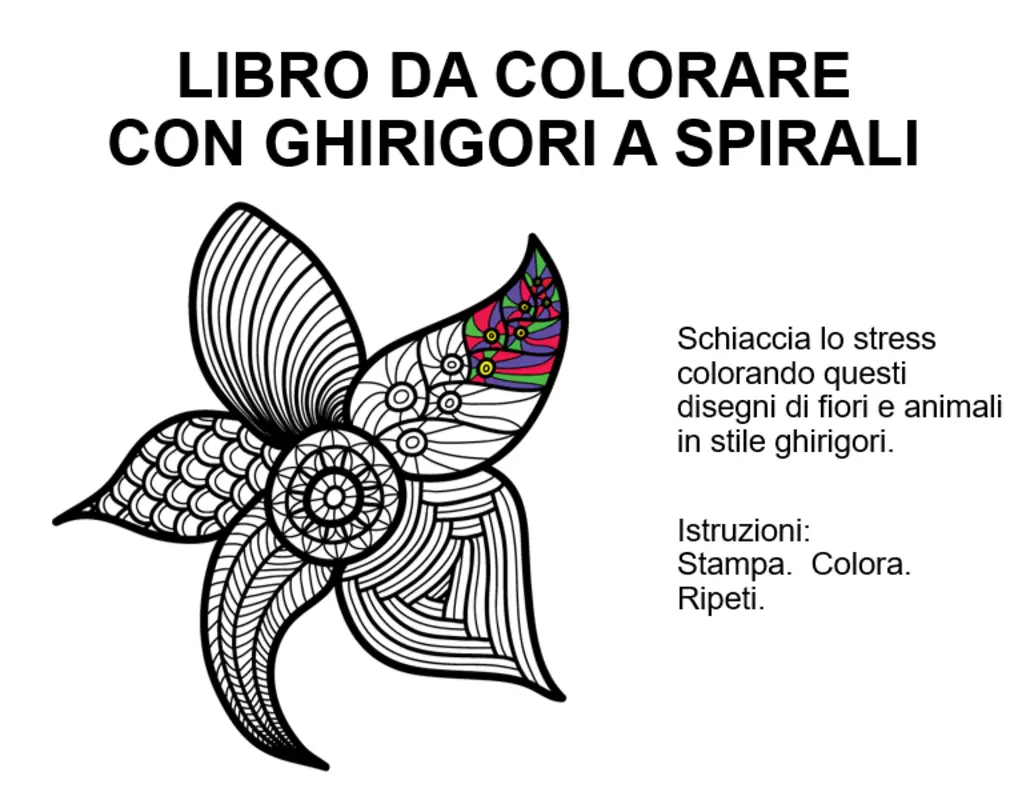 Libro da colorare con ghirigori a spirale organic boho