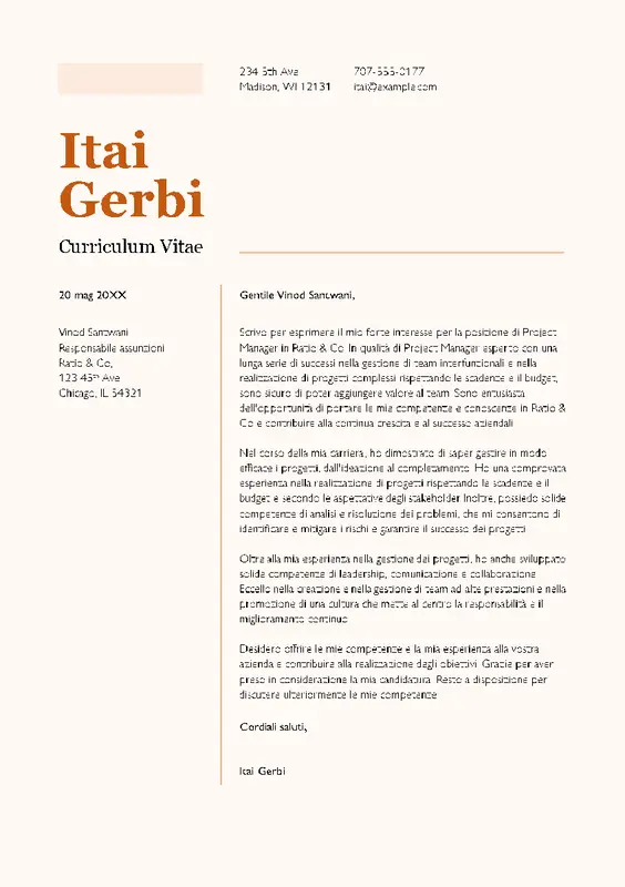 Lettera di presentazione per CV modern color block