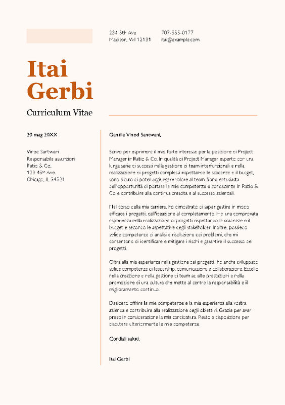 Lettera di presentazione per CV orange modern color block