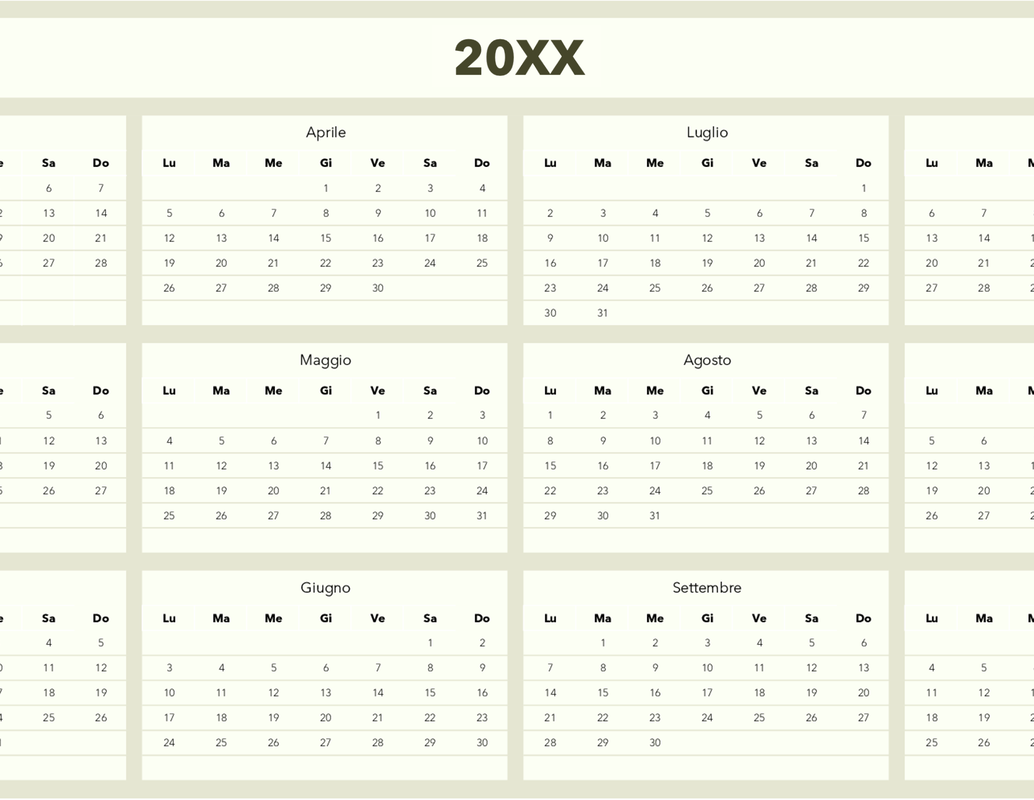 Creatore di calendari (per qualsiasi anno) green modern simple