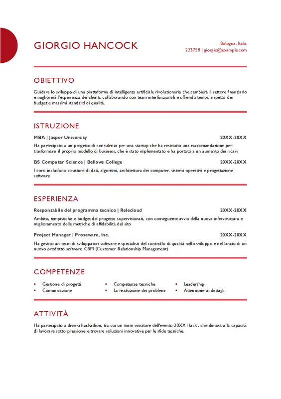Curriculum per gestione dei progetti modern simple