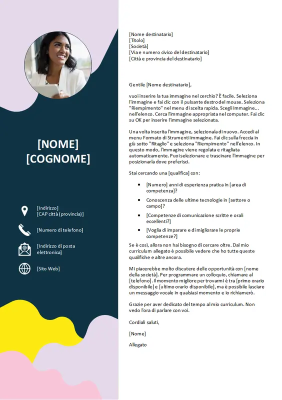 Lettera di presentazione con forme organiche whimsical color block