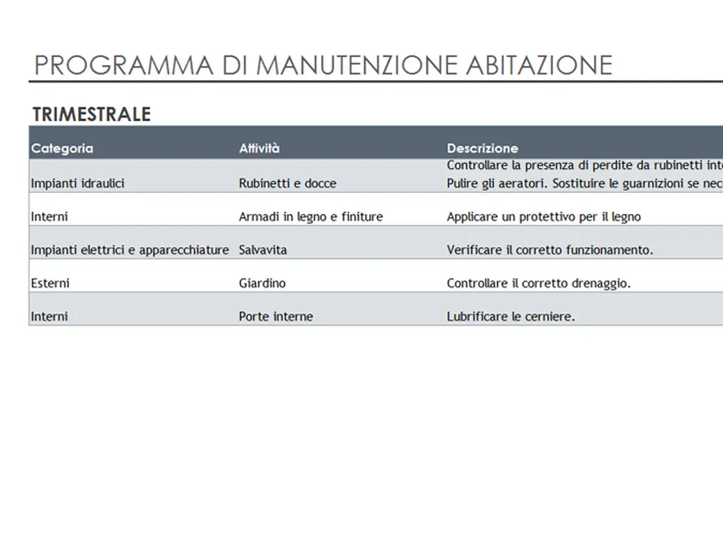 Programma di manutenzione abitazione ed elenco attività modern simple
