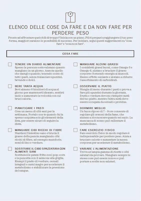 Elenco delle cose da fare e da non fare per perdere peso modern-simple