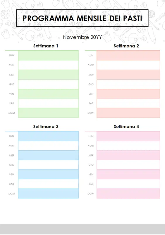 Pianificazione menu mensile modern-simple