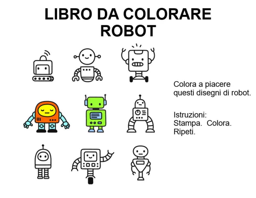 Libro da colorare con robot whimsical color block