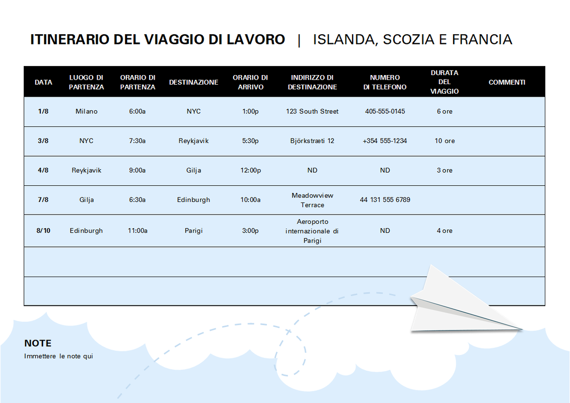 Itinerario di viaggio di lavoro blue modern simple