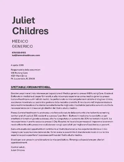 Lettera di presentazione per il settore sanitario semplice