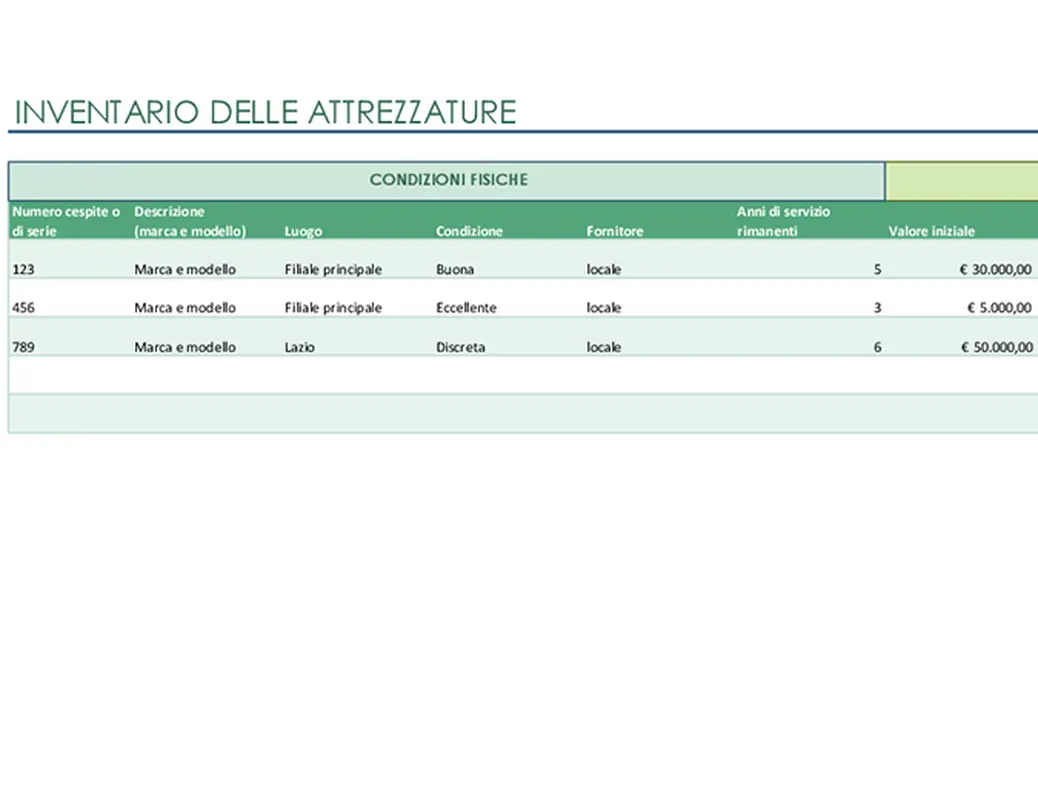 Inventario delle attrezzature