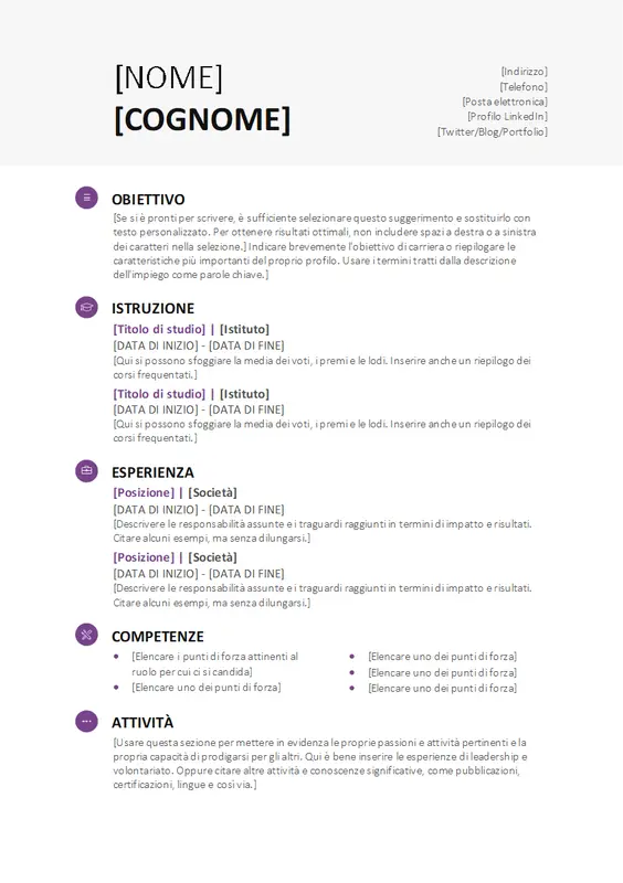 Curriculum studente (schema Moderno) modern simple