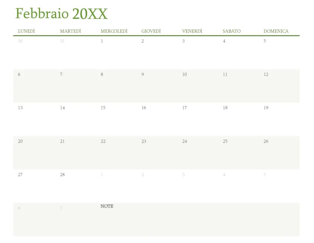 Calendario per qualsiasi anno (1 mese per scheda) green modern-simple